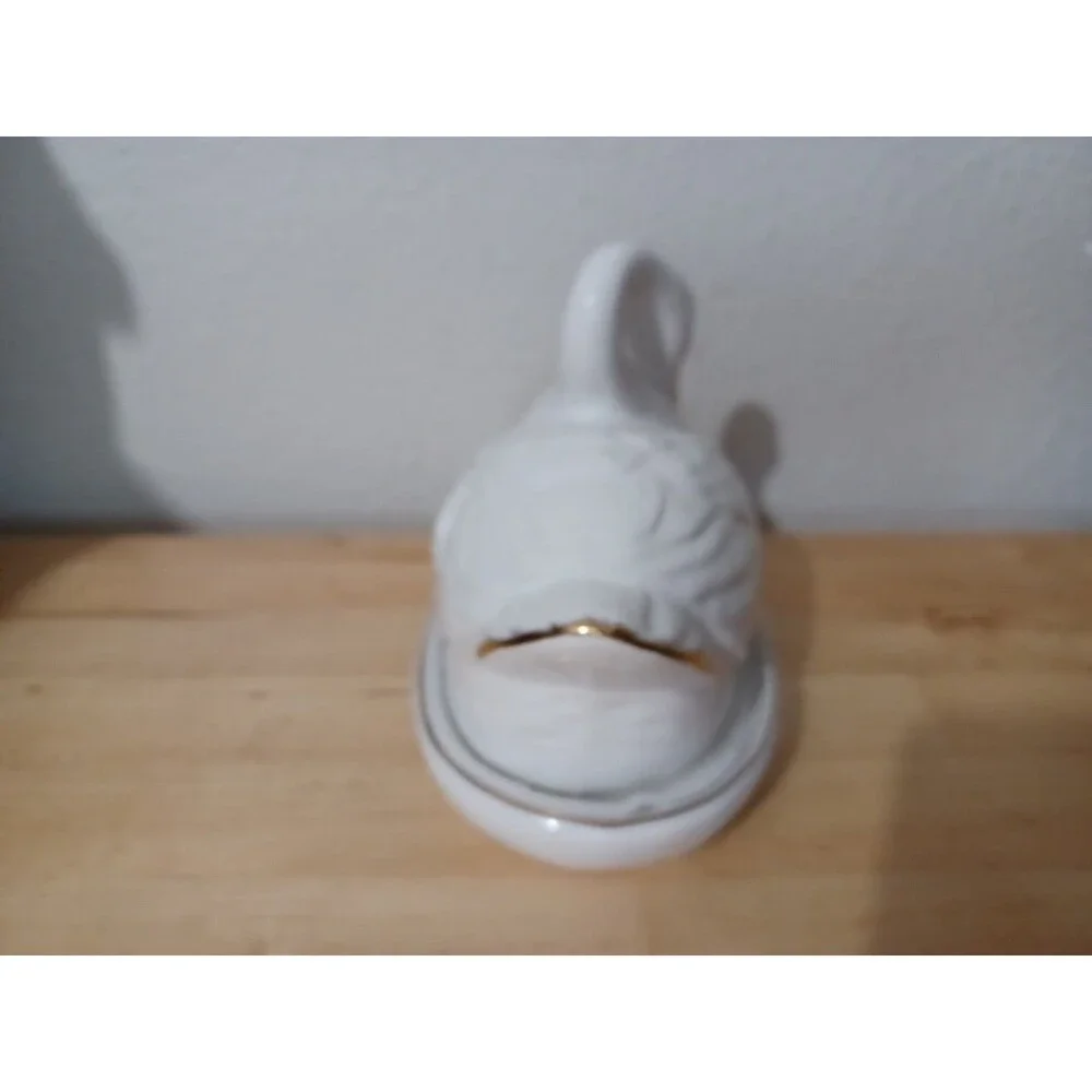 New Grace Tea Ware Butter Dish Sculpted Swan White And Gold